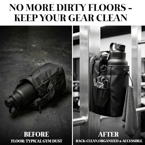 Image of Magnetic Gym Bottle Holder Bag with Storage Pockets, Zippered Compartments & Phone Mesh Pocket - Water Bottle Carrier for Gym Rack, Locker, Car and Fitness Equipment | Holds up to 3 kg