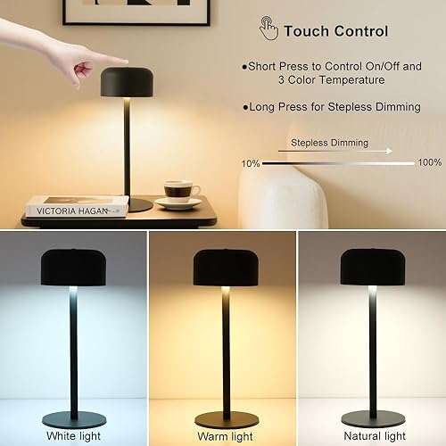 Miniatura 6 de Paquete de 2 lámparas de mesa inalámbricas recargables, luz de mesa portátil de 6000 mAh, 3 luces LED de mesa de atenuación continua de colores con