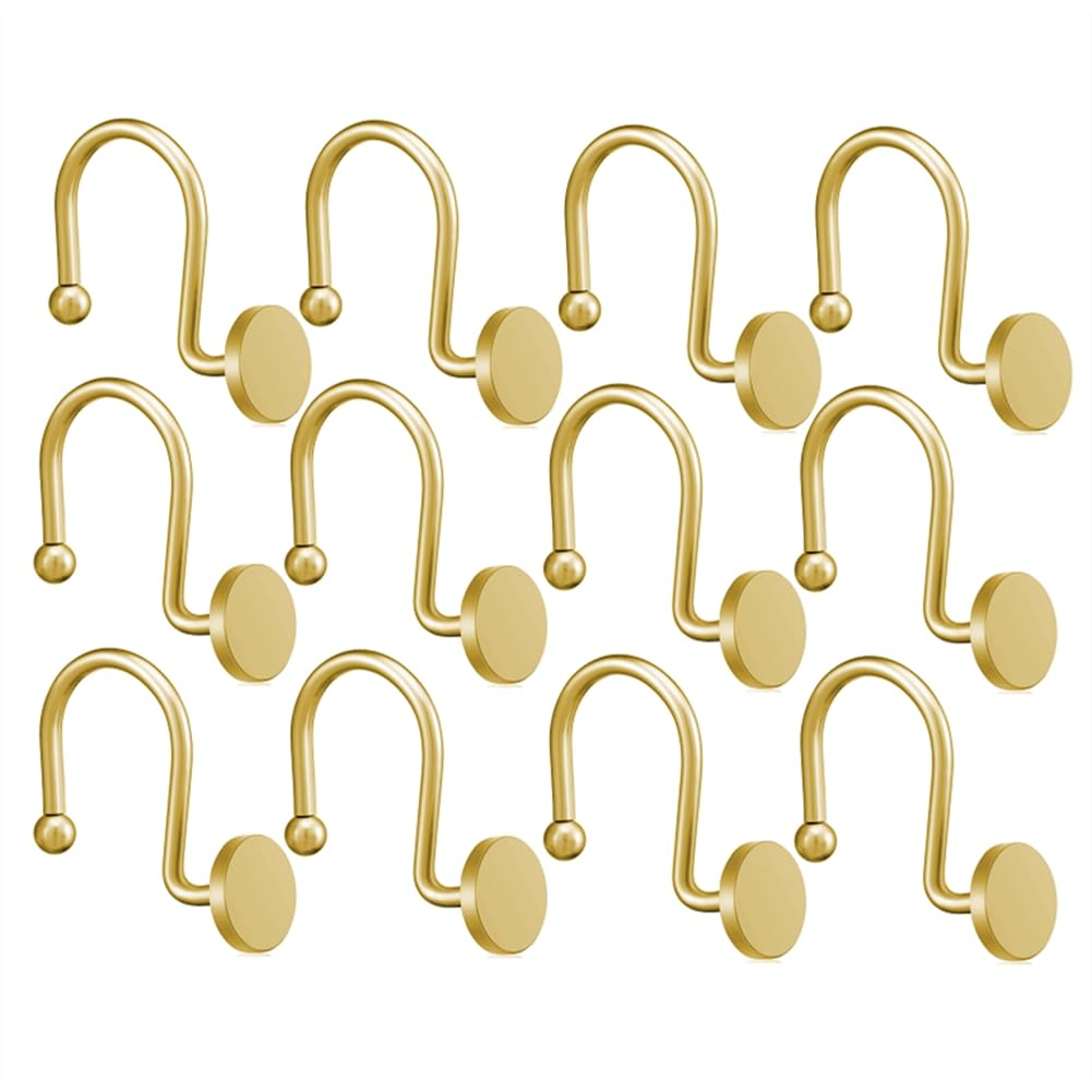 CTRLZS Gold for Shower Curtain Hooks, 12pcs Rustproof Metal for Shower Ring for Bathroom Curtain Rod Gold