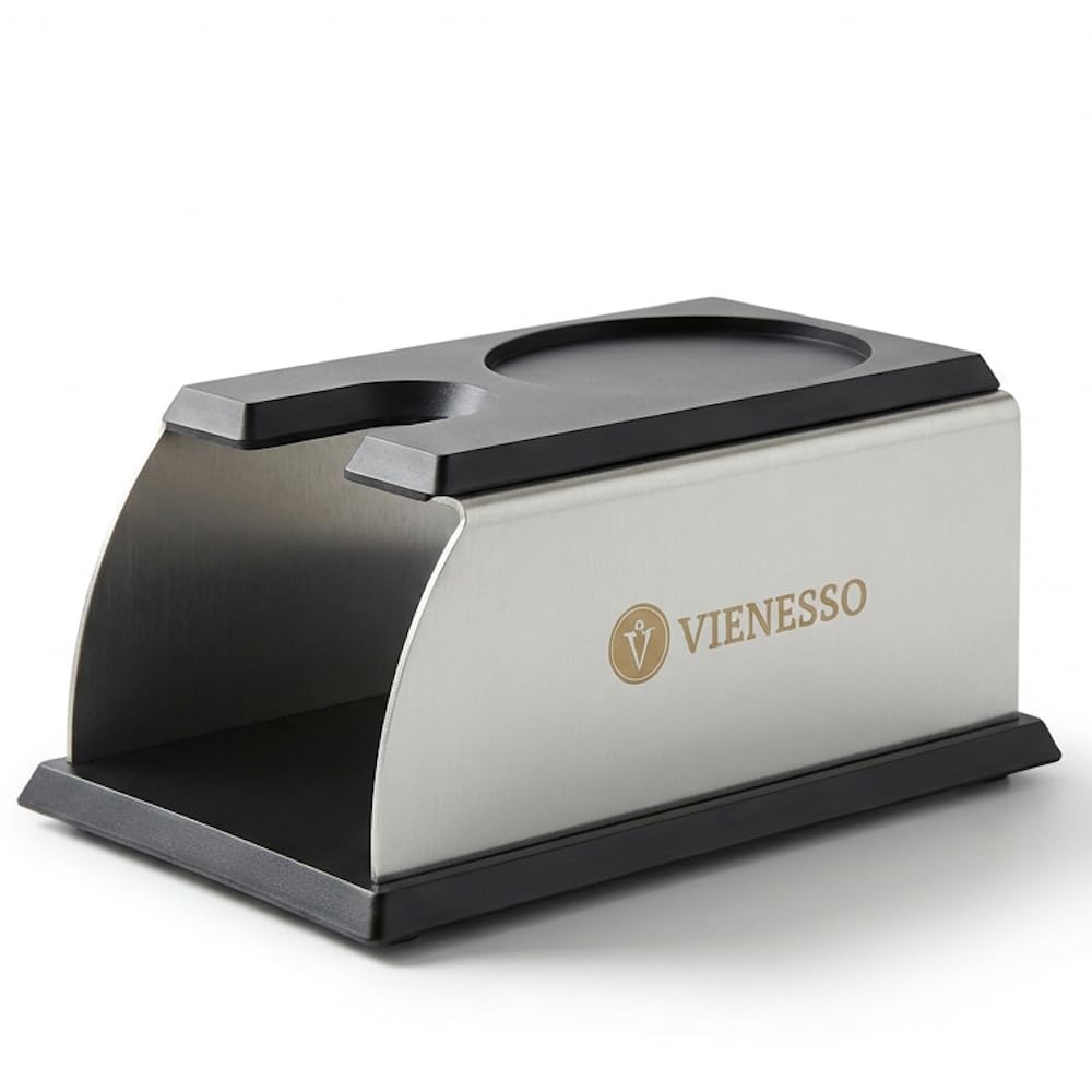 Erstklassige Tamperstation aus Edelstahl und Silikon - die perfekte Tamping-Station für alle Größen, Barista-Zubehör für jeden Profi, Andrückstation für Siebträger + E-Book! (14x7x6 cm)