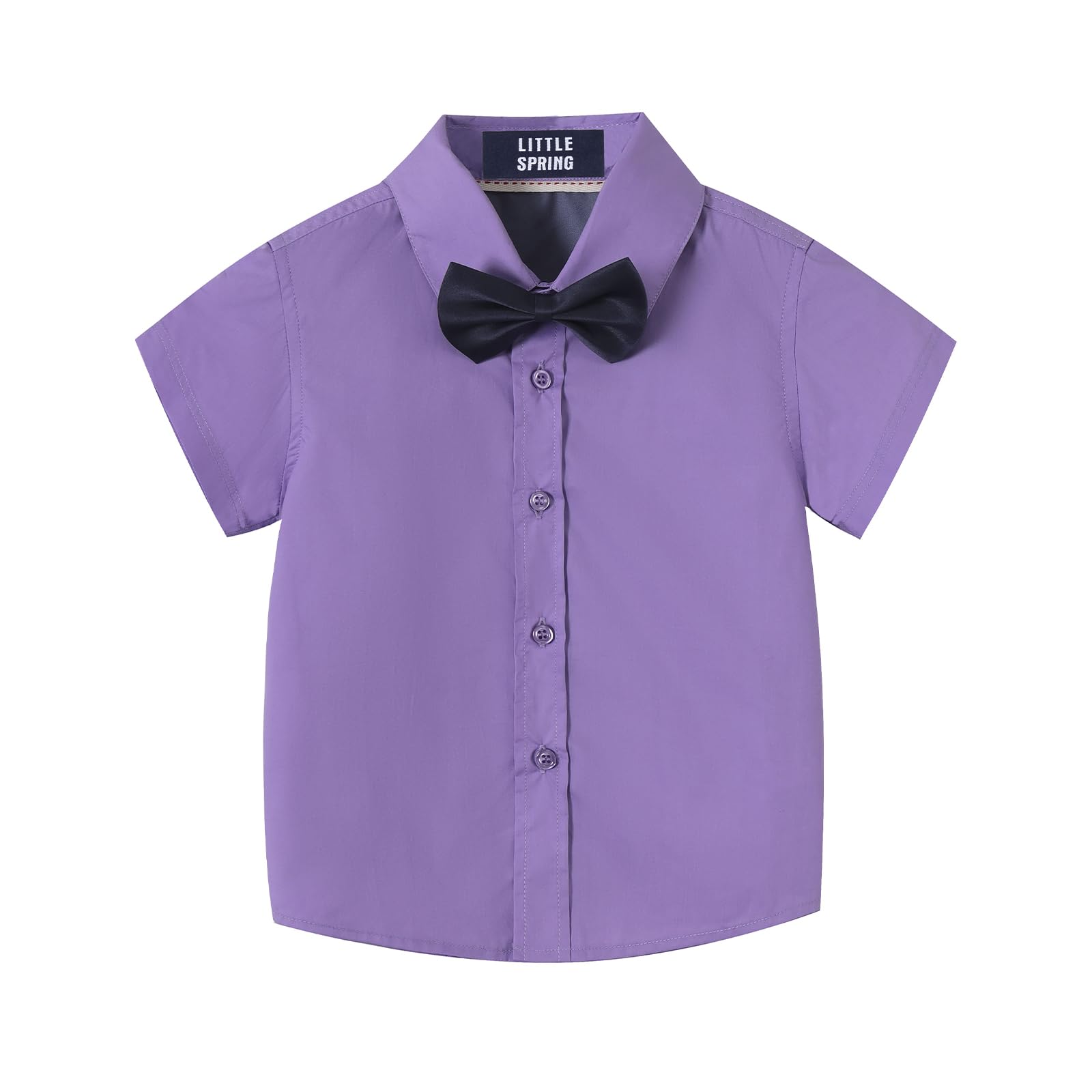LittleSpring Boys Button Down Short Sleeve Dress Shirt with Bow Tie