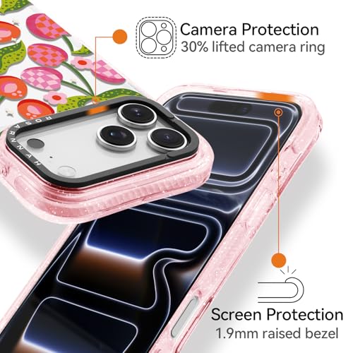 Coque iPhone Pro Max Rosarnnah 17GPR antichoc à paillettes roses