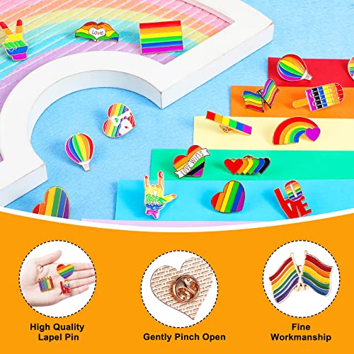 Image of Giegxin 40 Pcs Rainbow Pride Pins Bulk LGBT Lapel Pins Gay Heart Flag Brooch for Clothes Bags Accessories Gifts