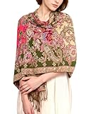 Achillea Elegant Paisley Floral Pashmina Shawl and Wrap – Boho Rave Scarf for Festival, Travel & Everyday Wear (Olive Rose)