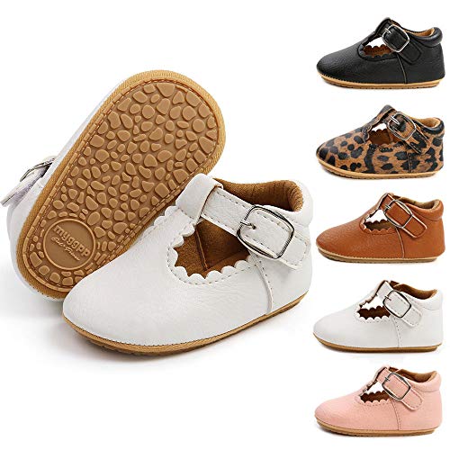 COUCOU Infant Baby Girls Mary Jane Flats with Bowknot Anti-Slip Rubber Soft Sole Toddler First Walkers Newborn Princess Dress Crib Shoes(JYM1988 White,1)