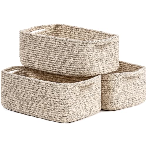TIMEYARD 3 Pack Woven Rope Storage Basket Shelf Organiser White Brown
