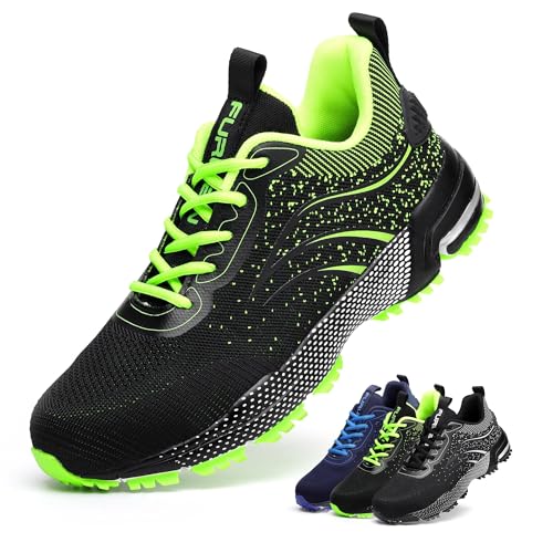 Image of Furuian Steel Toe Shoes for Men & Women Lightweight Safety Work Shoes Comfortable Steel Toe Sneakers Warehouse Industry Work Sneakers Green