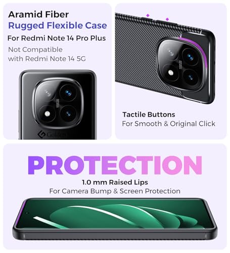 Image of Golden Sand Shock Proof Slim Armor Aramid Carbon Fibre Rugged Back Cover Case for Poco X7 5G, Redmi Note 14 Pro Plus 5G, Redmi Note 14 Pro 5G (TPU | Mirage Black)