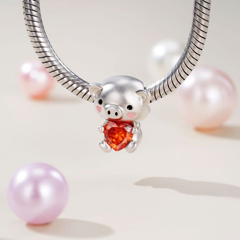 Image of GNOCE Embraces Heart Gemstone Bead Charms 925 Sterling Silver Rabbit Horse Triceratops Snake Monkey Cat Platypus Sloth Bear Pig Yak Ghost Matryoshka Doll Jewelry Gift for Women