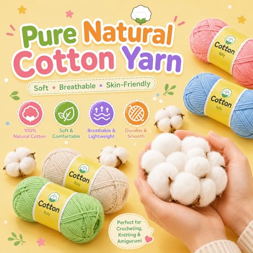 Image of Coopay Mini Cotton Yarn for Crocheting -1OO% Pure Cotton Crochet Yarn of 20 Pack 25g /0.88oz -#2 Sport Weight -90Yds, Soft Breathable Baby Yarn Set for Knitting Crafts, Gifts for Beginners & Crocheters