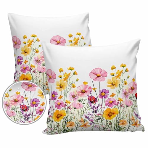 ERUNPONLY Outdoor Waterproof Throw Pillow Covers, Botanical Flowers Furniture Decorative