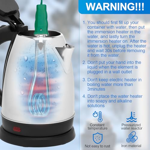 Portable Immersion Water Heater 1500W 110V Dual Voltage Portable Water Heater Electric Travel Accessories - Immersion Heater Travel Water Boiler Water Heating Rod fit for Bucket Pool Bathtub - Thumbnail 3