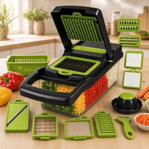 Cortador e Fatiador de Legumes 16 em 1 com 8 Lâminas Premium Inte...