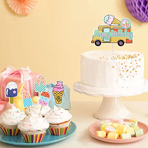Ercadio 5 Pack Ice Cream Cake Toppers Ice Cream Happy Birthday Cake Picks Summer Hawaii Ice Cream Cake Toppers Ice Cream Cupcake Toppers For Summer Theme Birthday Baby Shower Party Decor Supplies #TOP3