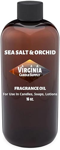 Aceite de fragancia de sal marina y orquídea (botella de 16 onzas) para hacer velas, hacer jabón, fabricación de tartas, aerosoles de habitación,