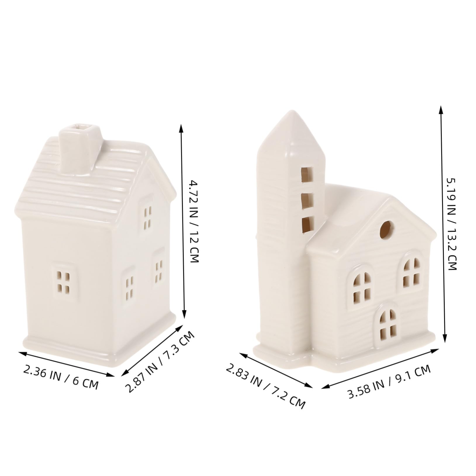2 Szt. Ceramiczne Ozdoby Świąteczne Szt z Energooszczędnymi LED Ręcznie Malowane Domki Wiejskie Do Zawieszania Choinkę i Dekoracji Stołu Boże Narodzenie