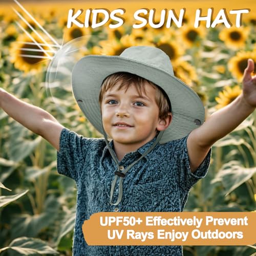 Image of Outdoor Kids Sun Hat UPF 50+ Quick Dry Foldable Bucket Hat Lightweight Adjustable Fishing Safari Hat for Girls and Boys