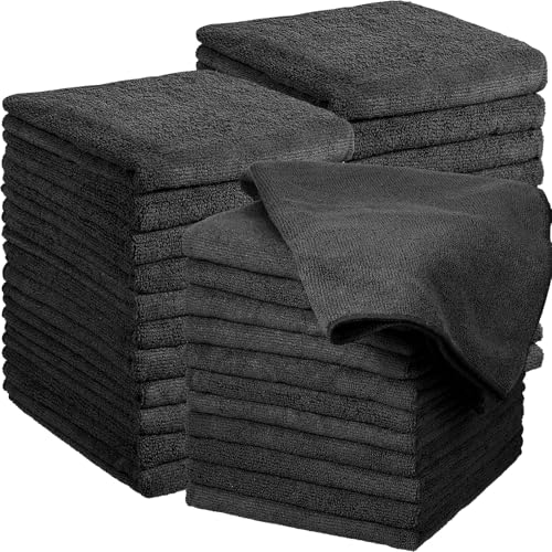 Image of Shimeyao 24 Pack Bleach Proof Towels Microfiber Absorbent Resistant Hair Hand Towels Bulk Quick Dry for Barber Gym Bath Spa Shaving (Black,16 x 29 Inch)