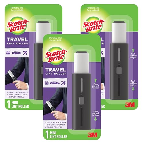 Scotch-Brite Retractable Lint Rollers 3-Pack Portable Travel-Size Lint Removers for Pet Hair on Clothes Furniture & Car 3 in x 8.5 in Mini Rollers 30 Sticky Sheets Each