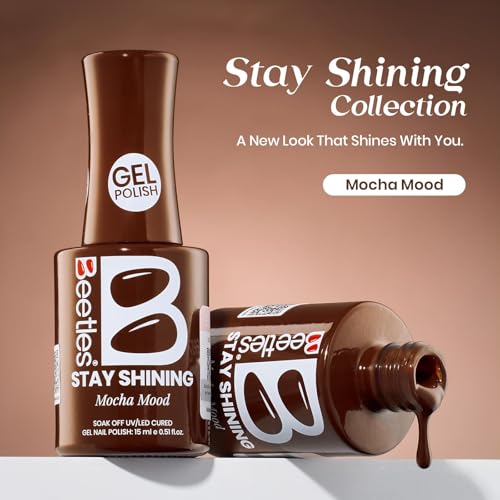 Image of Beetles Brown Gel Nail Polish - Mocha Mood 15ML /0.51Fl Oz, Dark Brown Gel Polish, Same Color Same Bottle STAY SHINING Series, Soak Off UV LED Lamp Nails Art, Long-Lasting Manicure Salon DIY Home