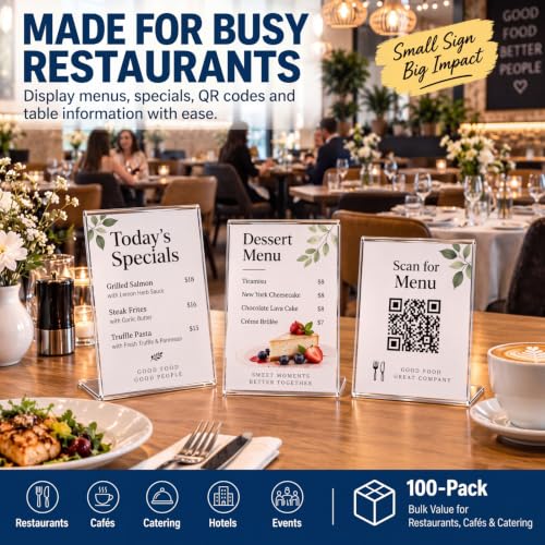 Image of Geetery 100 Pack 3.5 x 5 Inch Acrylic Clear Sign Holder Bulk