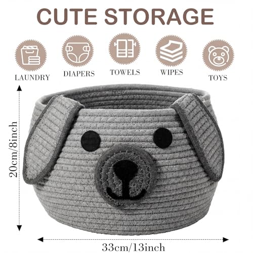 Image of Zopeal Dog Woven Basket Cute Woven Cotton Rope Puppy Animal Storage Basket for Laundry Toy Gift(Gray,13 x 8 Inch)