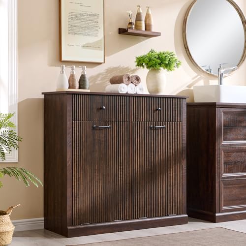 Modern Double Tilt-Out Laundry Hamper Cabinet, 20 Gallon Fluted T...