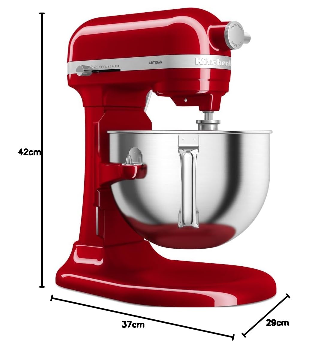 KitchenAid Robot Pâtissier - Artisan - Robot cuisine multifonctions à Bol relevable - Batteur avec 4 accessoires et bol en inox de 5,6 L - Rouge empire