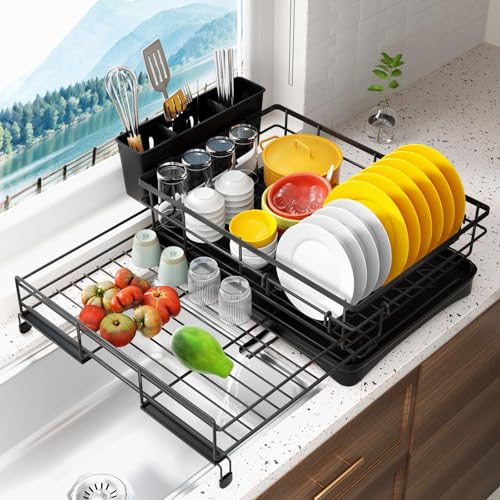 Reviews de Escurridores más recomendados. 45 Kisfam Escurridor de Trastes Extensible - Gran Escurridor de Platos y Trastes de Acero Inoxidable para Encimera de Cocina, con Soporte para Utensilios (Negro)
