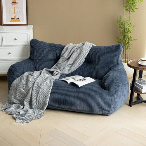 Pamapic Sitzsack, Sitzsack Erwachsene mit Füllung, Doppeltes Lounge Sessel mit Tragbarem Griff, Modernes Ergonomisches BeanBag, Indoor Sitzsäcke Stuhl für Wohnzimmer, Schlafzimmer, Spielzimmer, Blau