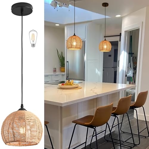 AyshwillDec Mini Hemp Rope Woven Pendant Light Woven Light Fixture