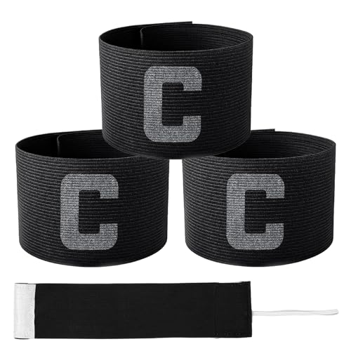 Tyqour 3 Stück Kapitänsbinde Fußball Armbinde Verstellbare Fußball Kapitänsbinde Kinder Schwarz Armband Elastisches Spielführerbinde Captains Armband für Kinder Erwachsene Junior Viele Sportarten