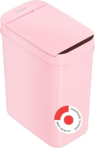 iTouchless Cubo de basura de baño con sensor rosa de 3 galones, 10 litros, delgado, sin contacto, pequeño, inteligente, para dormitorio, con tapa de