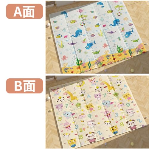 Bxzzuisベビープレイマット 200*180*2cm 折り畳み式 XPE ベビーマット 子供用 可愛い 両面パターン シームレス 遊び フロアマット 衝撃緩和 転倒防止 安全 無毒 無味 防水 滑り止め 清掃簡単 お昼寝マット ベビーマット 出産祝い