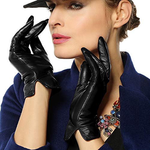 WARMEN Women's Touchscreen Texting Genuine Nappa Leather Glove Winter Warm Simple Plain Cashmere
