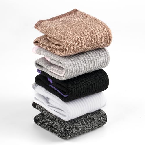 Image of Gonii Women Socks Hiking Running Thick Cushion Athletic Crew Socks 5-Pair | Breathable material, Arch support, Mid calf long length, Anti-blister, Elastic cuff for sport, Tennis, Cycling and casual