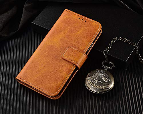 Image of Perkie Matte Finish Vintage Wallet Case for Motorola Moto G54 5G PU Leather Flip Case Kick Stand with Magnetic Closure Flip Cover for Motorola Moto G54 5G (Tan Brown)