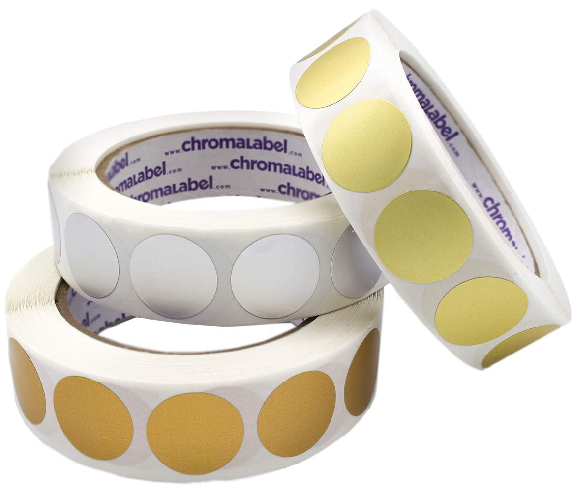 ChromaLabel 1 inch Metallic Color Code Dot Stickers, Assorted Gold, Silver, Bronze, 500 Labels per Roll