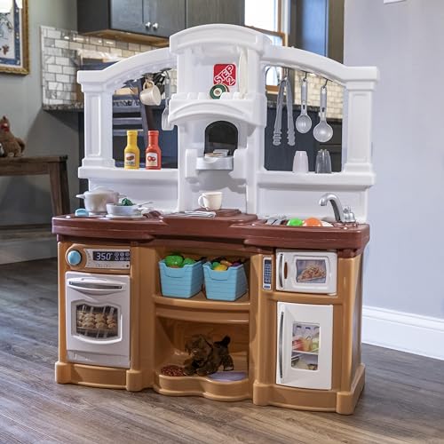 Step2 Fun with Friends Kids Kitchen Playset, Indoor/Outdoor Kitchenette, Interactive Play with Lights and Sounds, Durable Plastic, Includes 25 Piece Toy Accessories, Toddlers 2+ Years Old, Tan - image 2