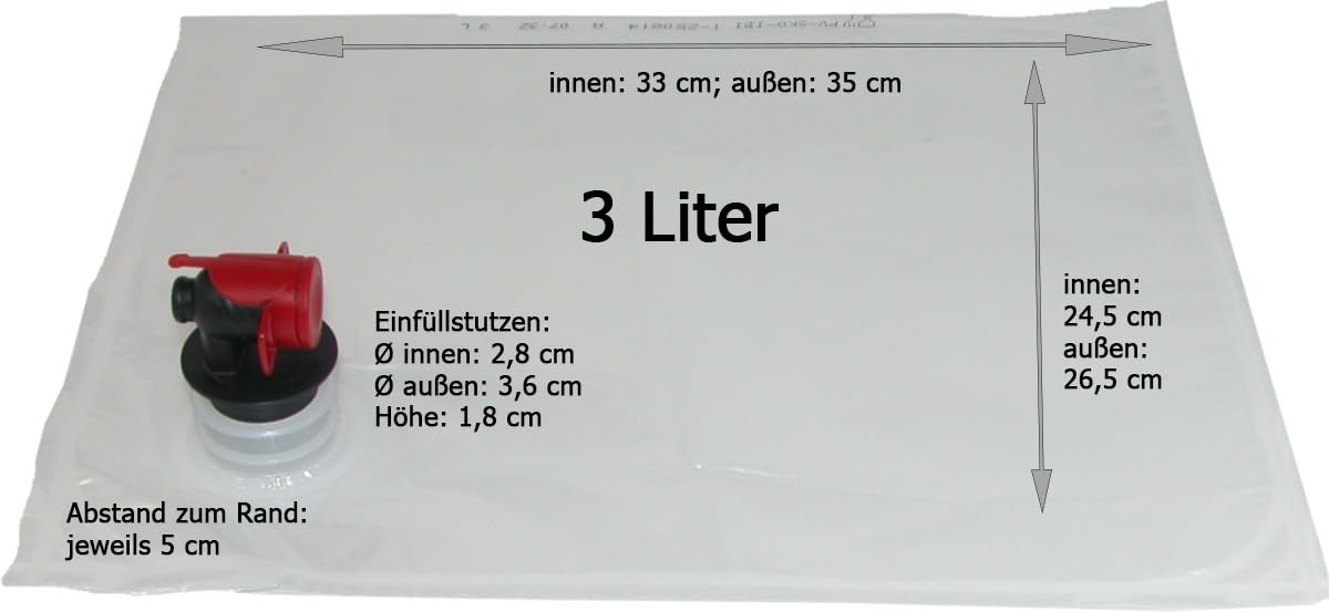 100 Stück Bag-in-Box Beutel 3 Liter - Für Apfelsaft, Wein, Most - Stabil & Praktisch
