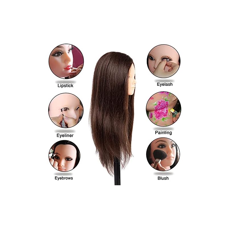 NAYOO Long Hair Mannequin Head With Real Hair 60% Training Head Hairdresser Practice Styling Manikin Head Cosmetology Doll Head Straight Hair with 7 Tools and Stable Clamp Stand (26inch No makeup, 4#) - Image 3