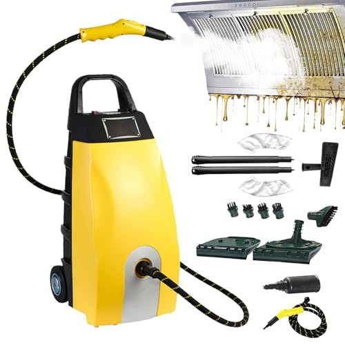 SOTIKARERY Vaporeta Multiusos de 3000 W con 9 Accesorios, 3.5L Depósito Agua Grande Steam Cleaner, Limpiador de Vapor Cocina Baño Patio Azulejos Juntas Suelos y Limpieza Coches Yellow