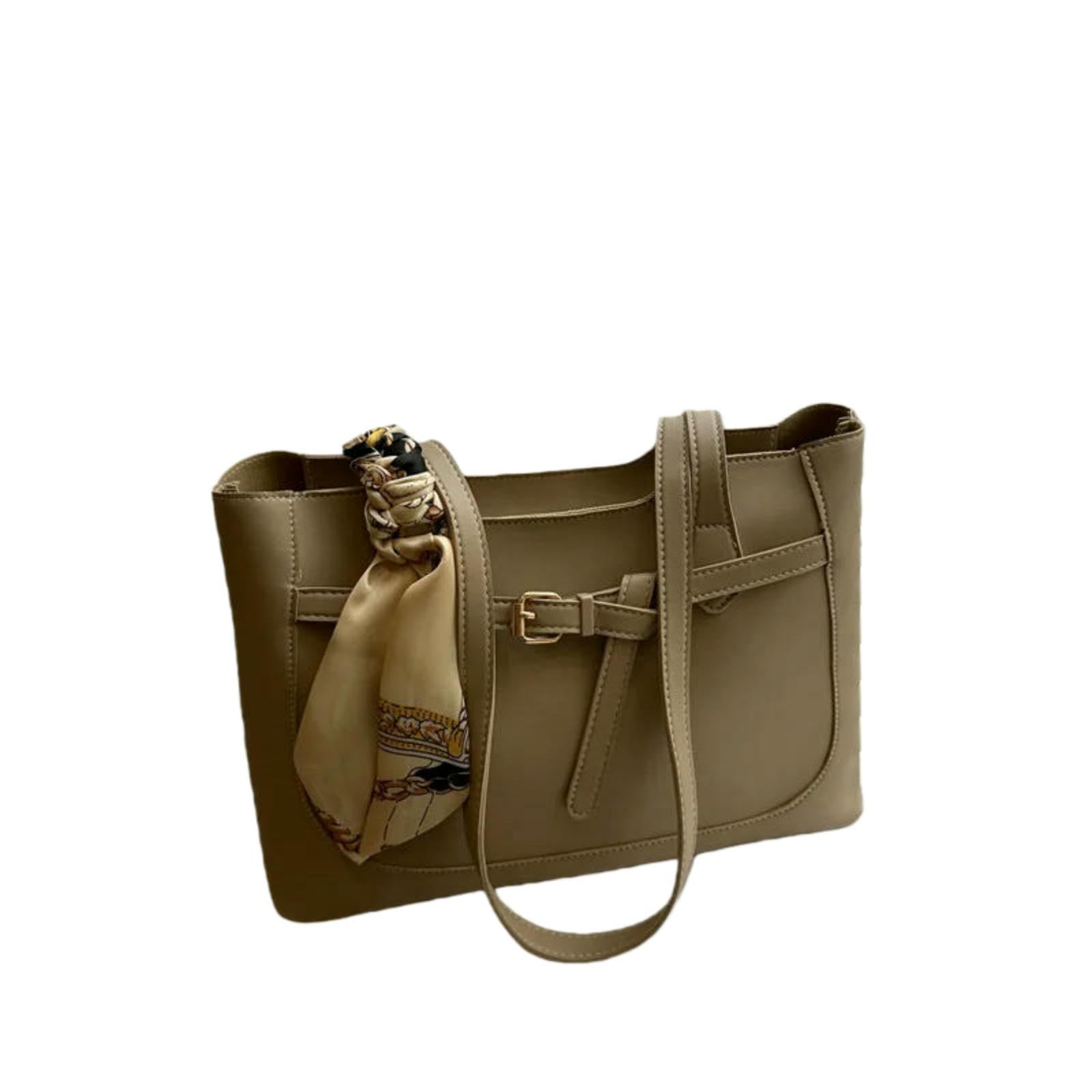 Veslyn Women's Khaki Tote Bag ；Makeup Fashion High-End Handbag – ’S 2026 With Silk Scarf, Large Capacity Purse For Work & Everyday Life