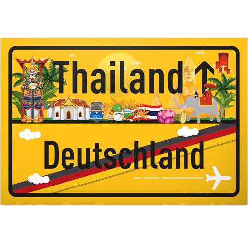 DankeDir! Thailand Deutschland Ortsschild - Schild 30 x 20 cm - Geschenk Idee Gutschein Reise Urlaub Reisegutschein Männer & Frauen Geldgeschenk Abschiedskarte Geschenkidee Deko Karte