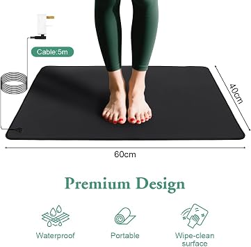 Grounding Mat, 40 x 60cm Earthing Mat for Sleep, Stress and Pain Relief, Grounding Well Mats with Non-Slip Backing and Grounding Cord, Suitable for Inflammation, Wellness (Black)