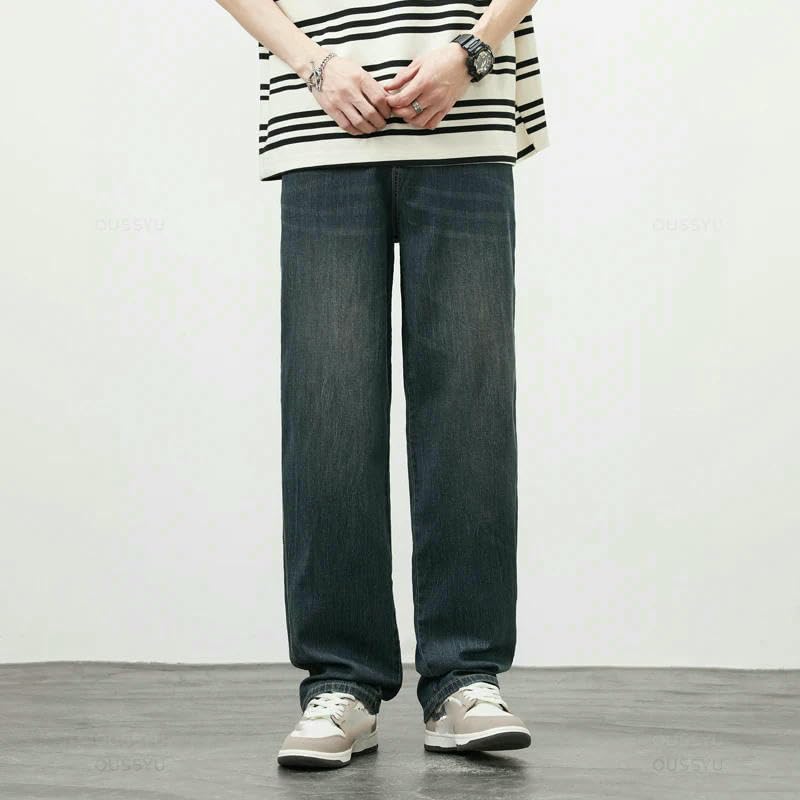 Mens Spring Summer Soft Lyocell Fabric Jeans Men Thin Wide Leg Denim Pants Elastic Waist Casual Trousers3