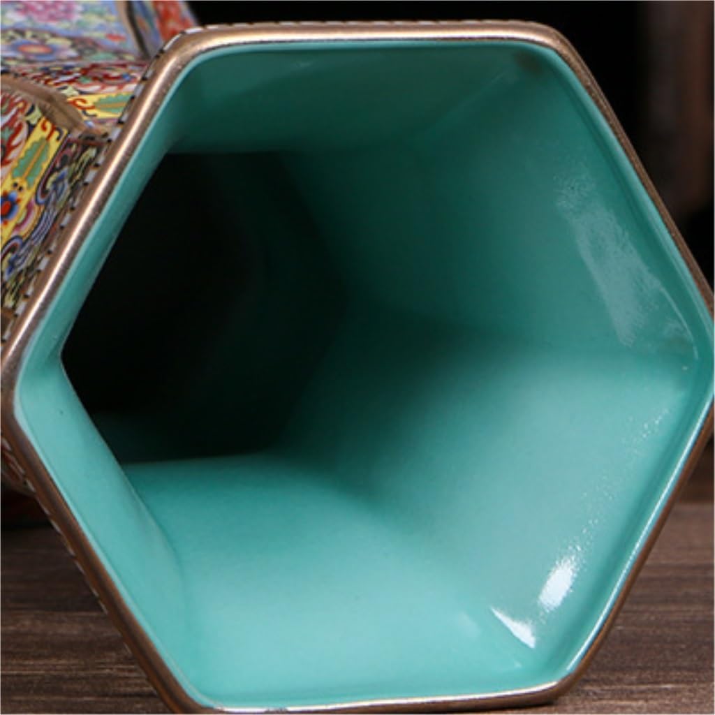 Wazon na kwiaty, ceramiczny wazon, emaliowane naczynie prezentowe, sześciokąta butelka kwadratowa, antyczna chińska porcelana, ozdoba, wazon w stylu chińskim (niebieski A)