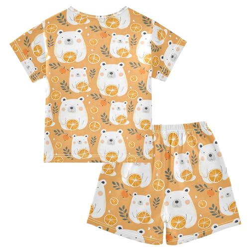 ALAZA White Bear Orange Pajamas Short Sleeve 2 Piece Sleepwear Top and Bottom Pajama Set Unisex2