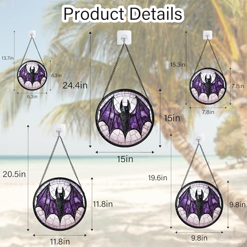 Image of Stained Glass Window Hanging - Halloween Black Bat Purple Wings Monster Suncatcher for Doors Garden Home Spooky Sun Catchers Gothic Decor Horror Gift for Women Men Friend Boy Girl 6.3 in