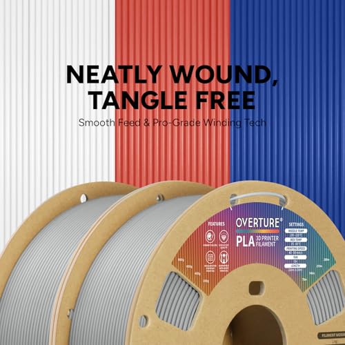 Image of OVERTURE 2KG Bundle PLA Filament 1.75mm, Neatly Wound 3D Printer Filament 2 Pack 1kg Spool (2.2lbs), Dimensional Accuracy + /- 0.02 mm, Fit Most FDM 3D Printers (Light Gray 2-Pack)